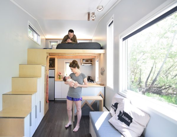 With baby in the tiny house